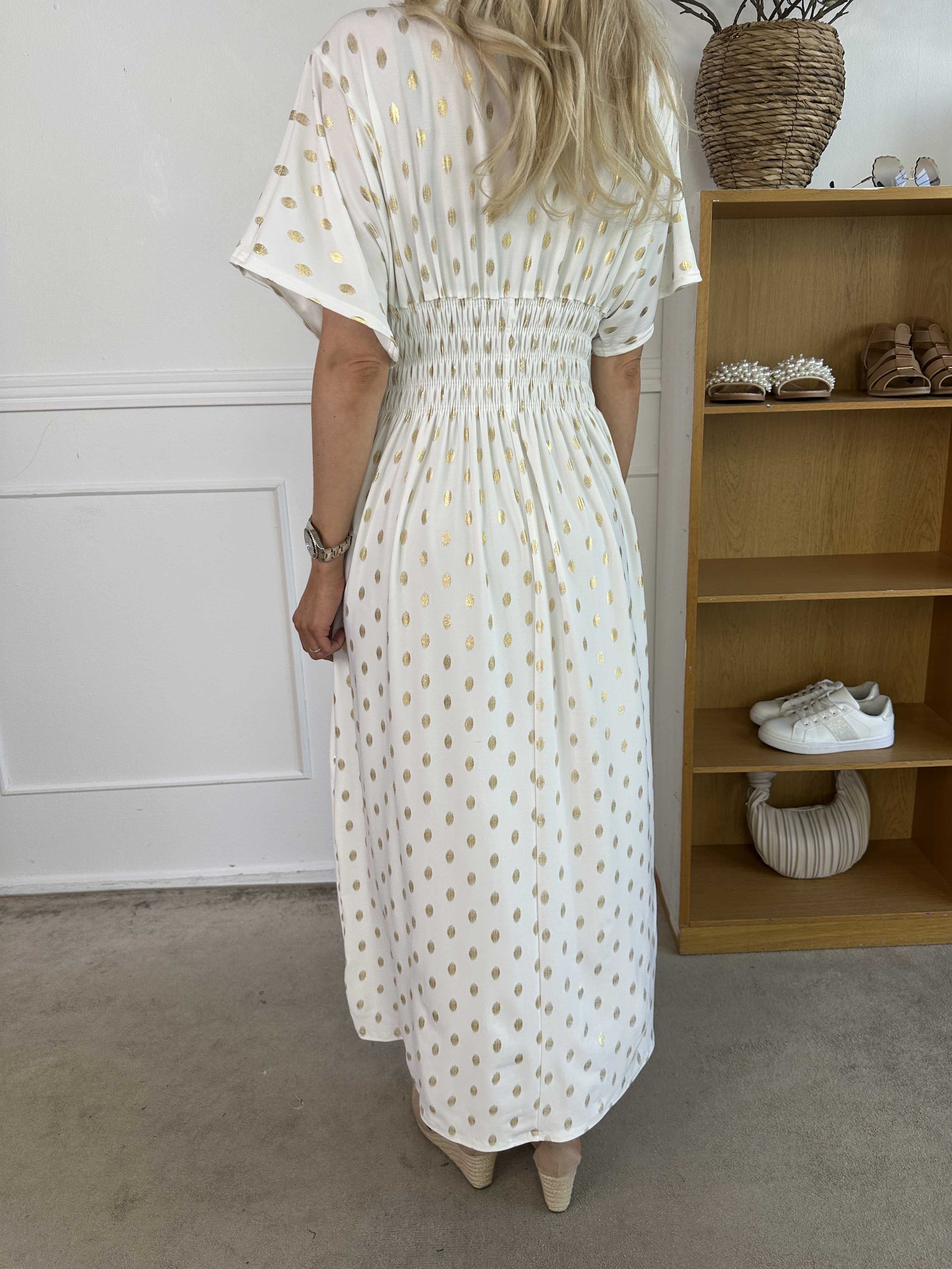 Pams Dot - Lang elastisk kjole med prikket detaljer